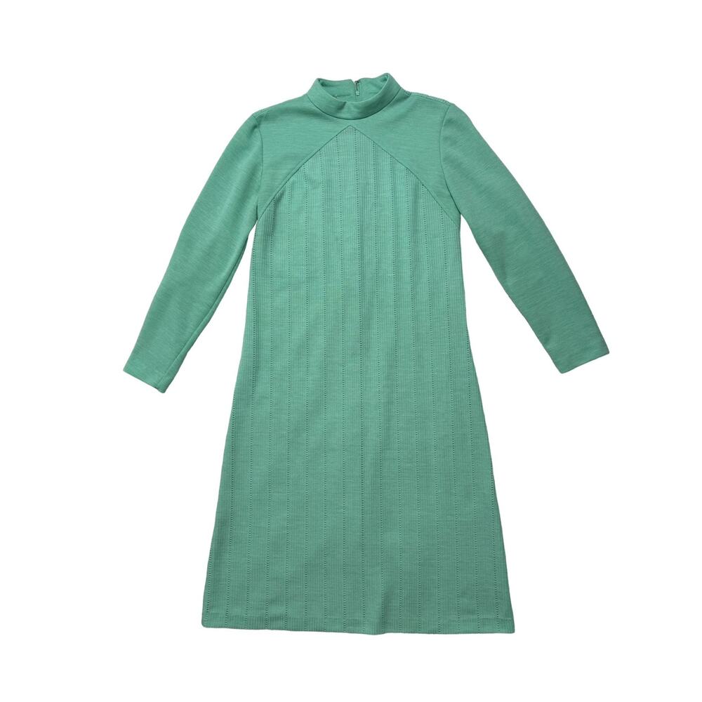 Vintage BLEEKER STREET Seafoam Green 70s Long Sleeve Eyelet Shirt Dress Size 11 - Picture 4 of 11